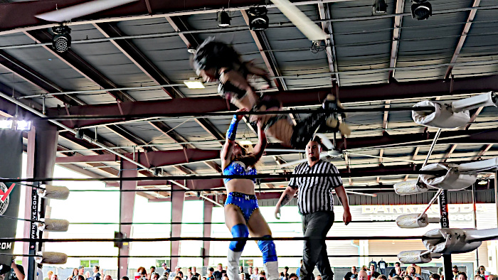 Madisyn Maxxwell Xanti Li Shine Wrestling 87 Xanti Crossbody Dive