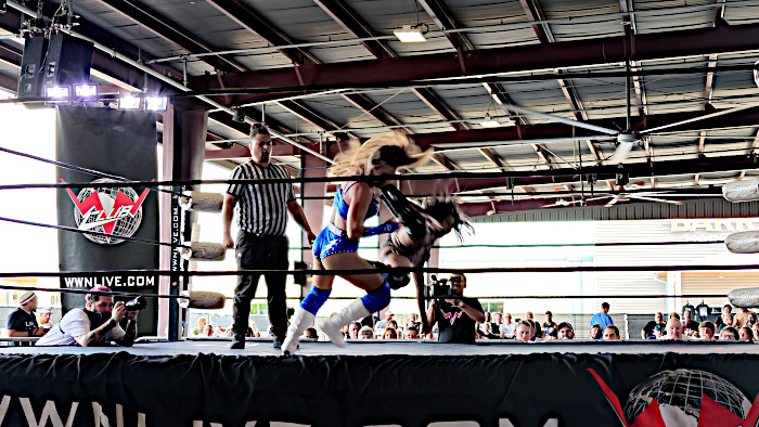 Madisyn Maxxwell Xanti Li Shine Wrestling 87 Xanti Dropkick